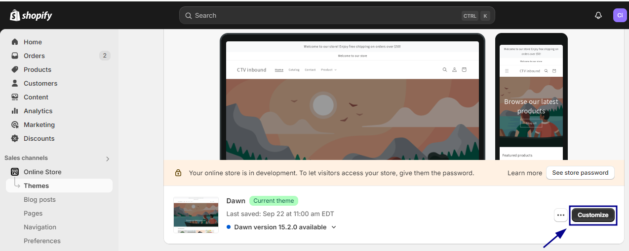 Select the button next to your current theme and click Edit code.